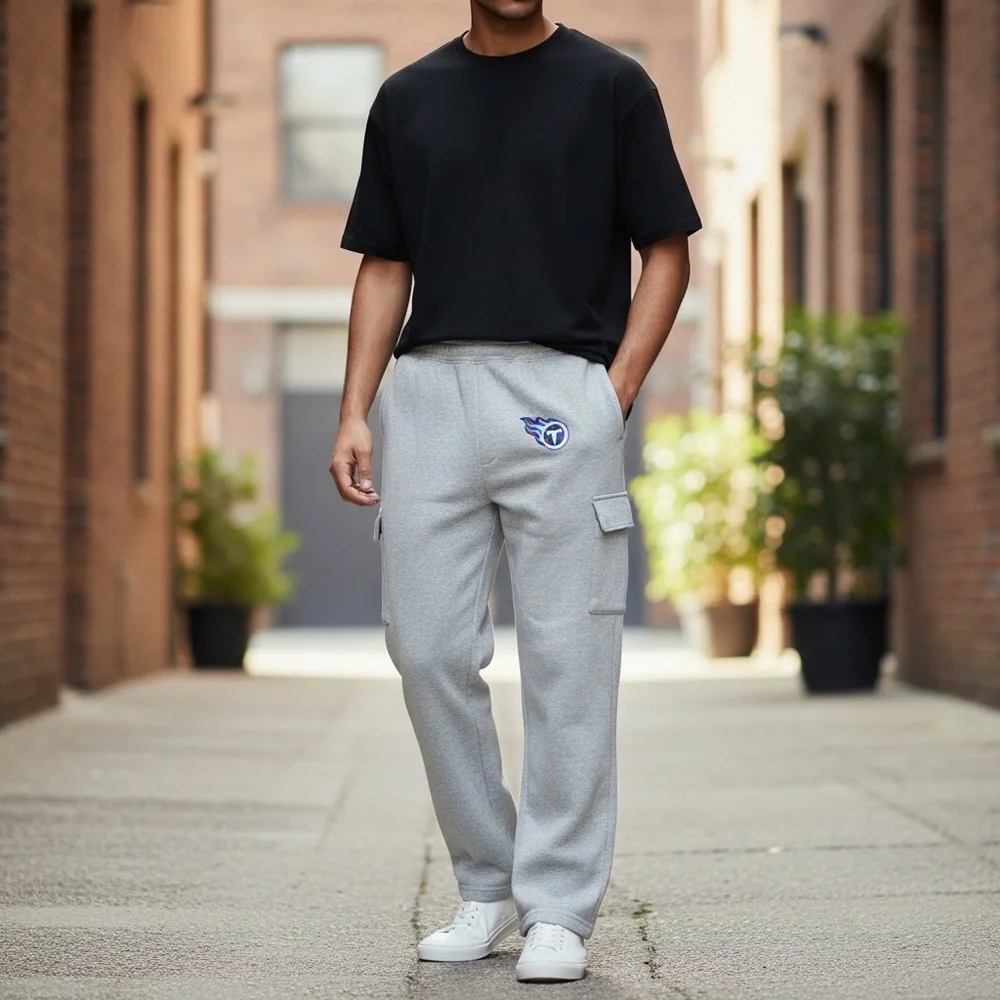 Men's Gray Cargo Sweatpants -Tennessee Titans Logo Casual Joggers